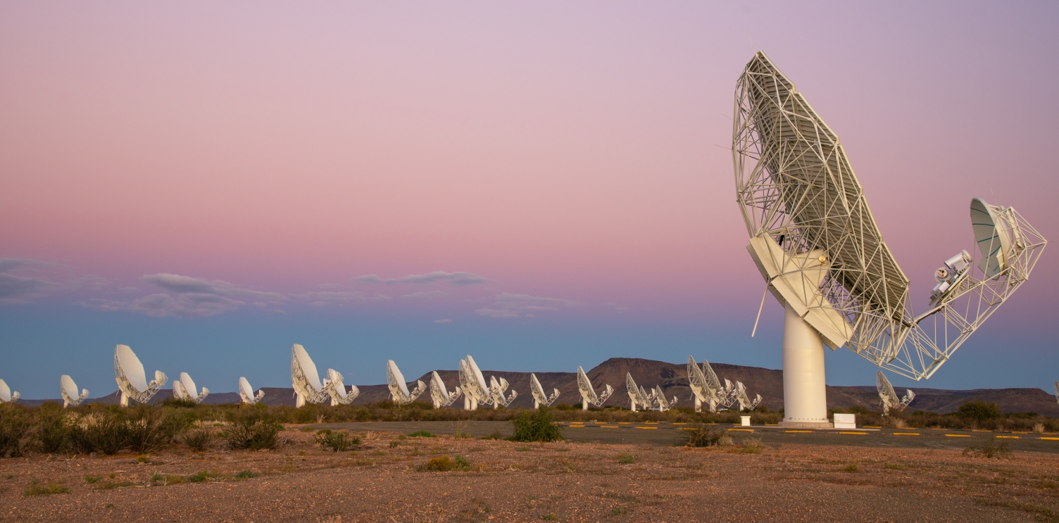 MeerKAT radio telescope under the Belt of Venus sky