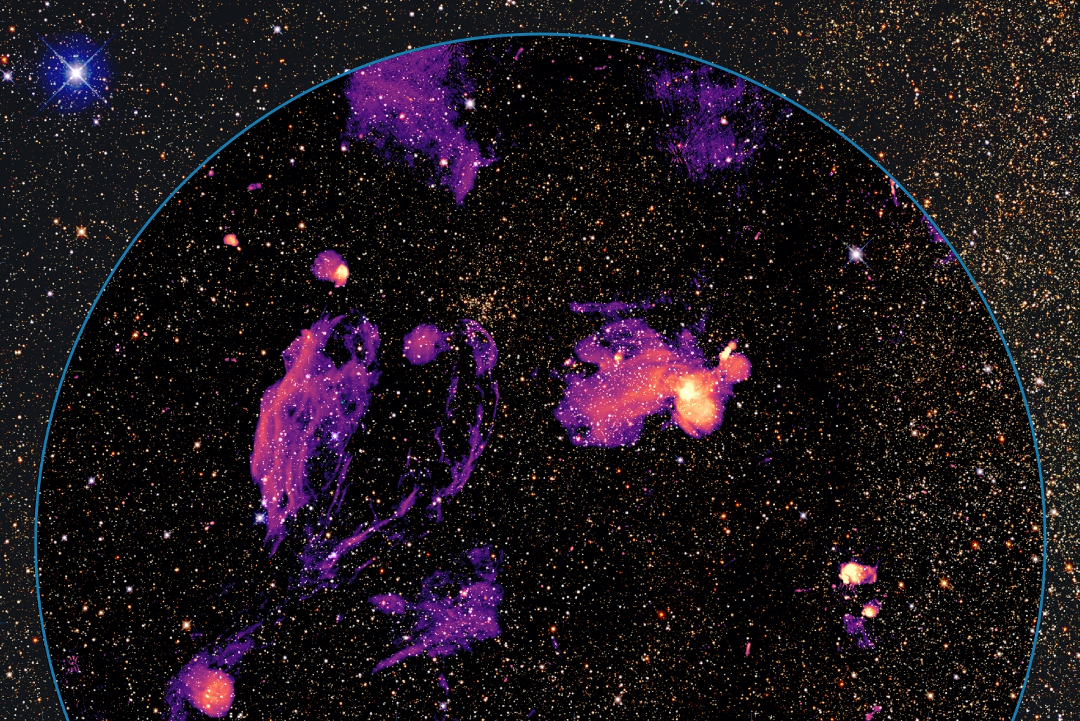 A MeerKAT/MeerLICHT composite view of GRS1915+105, created using CARTA and the new RGB colour blender feature. Credit: Sara Motta/ThunderKAT/MeerLICHT/CARTA (MeerKAT data from Motta et al. 2025)