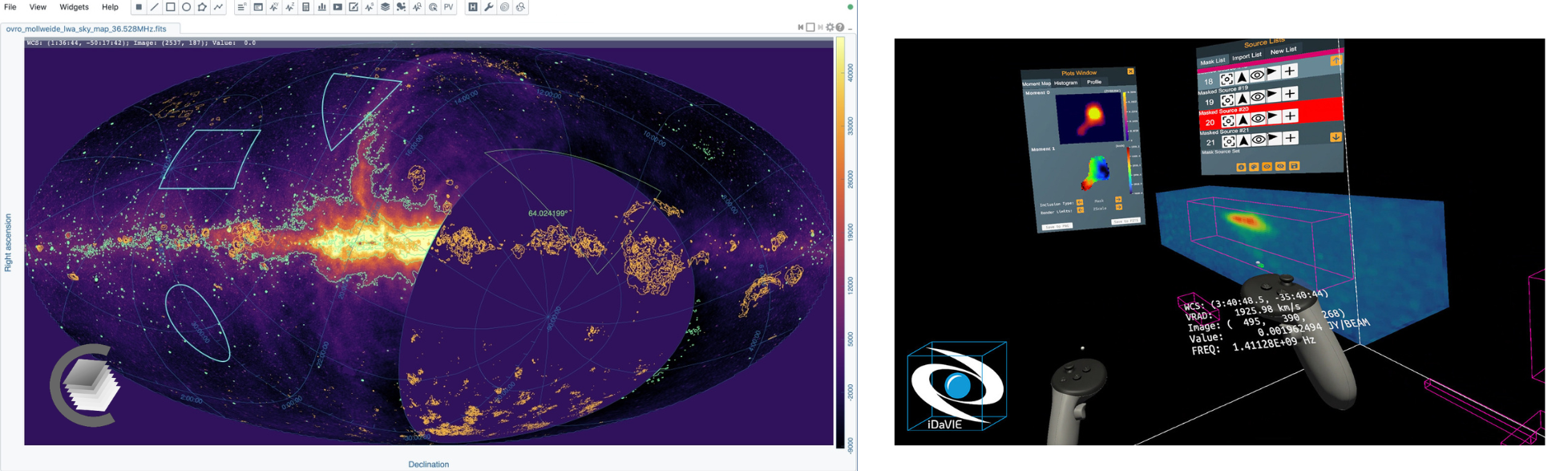 Example interfaces for CARTA and iDaVIE visualisation tools
